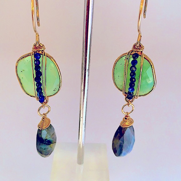 Gold and Labradorite Stone Earrings - Picture 3 of 3